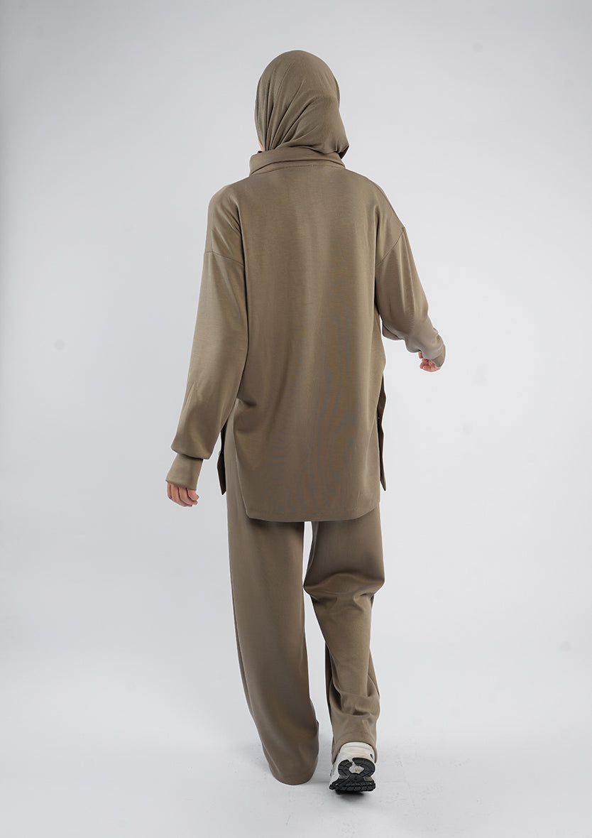 Women’s Modest Two-Piece Soft-Touch Modal Lounge Set – With Half Snap  – Wild Truffle