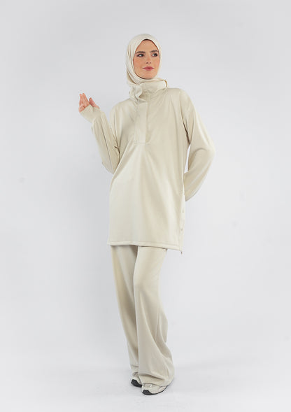 Women’s Modest Two-Piece Soft-Touch Modal Lounge Set – With Half Snap  – Wild Truffle