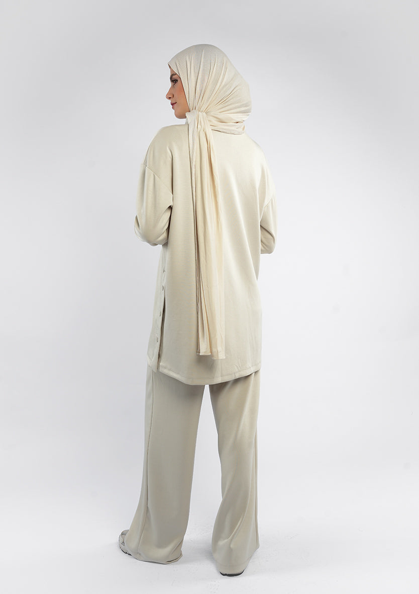 Women’s Modest Two-Piece Soft-Touch Modal Lounge Set – With Half Snap  – Wild Truffle