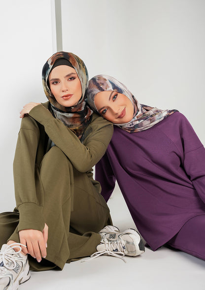 Women’s Modest Two-Piece Soft-Touch Modal Lounge Set – Relaxed Fit – Purple