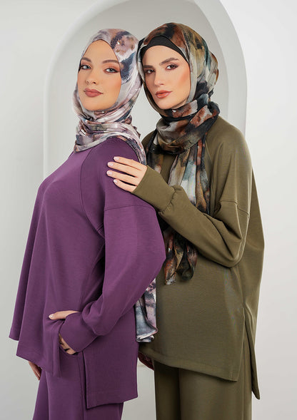 Women’s Modest Two-Piece Soft-Touch Modal Lounge Set – Relaxed Fit – Purple