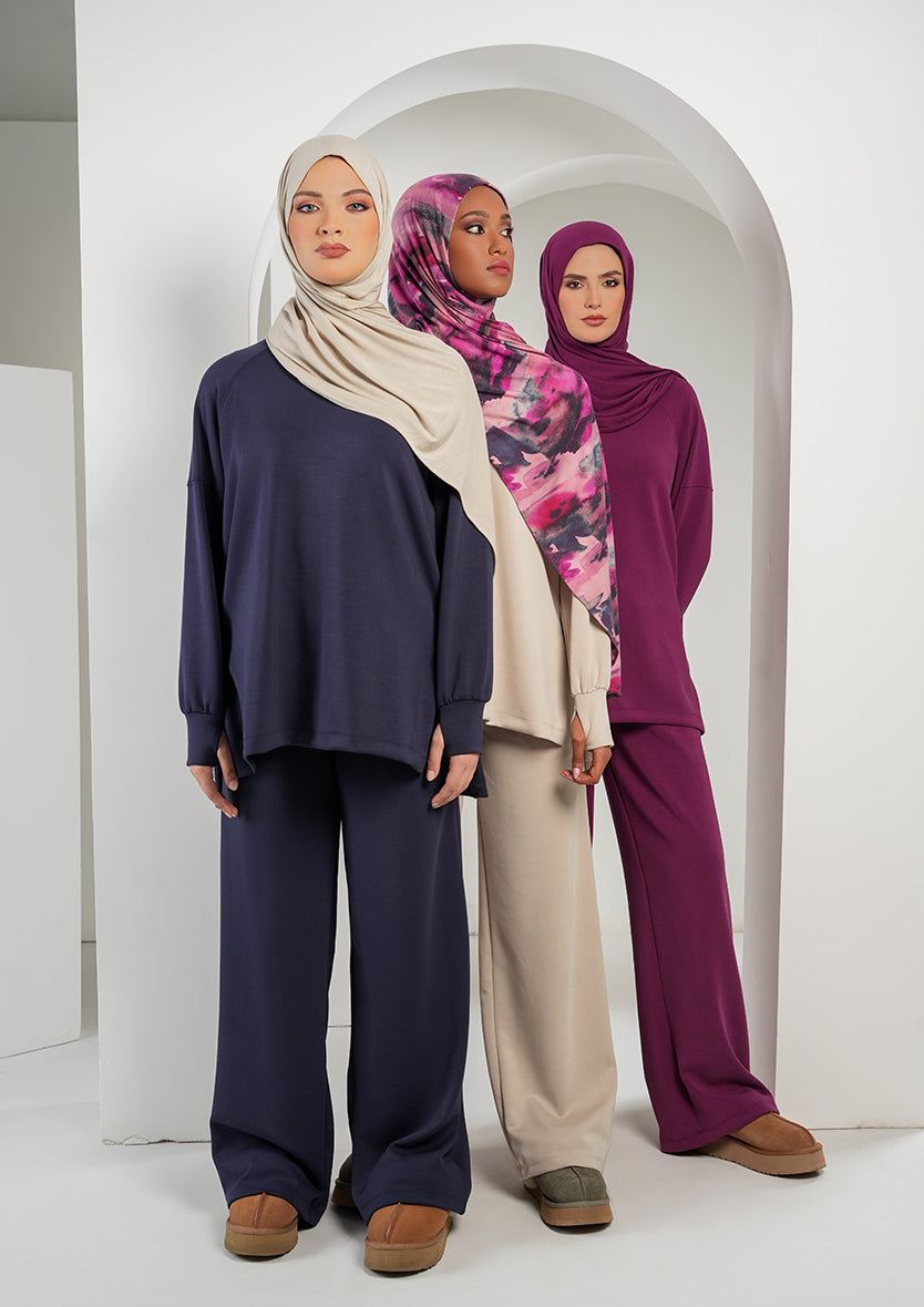 Women’s Modest Two-Piece Soft-Touch Modal Lounge Set – Relaxed Fit – Purple