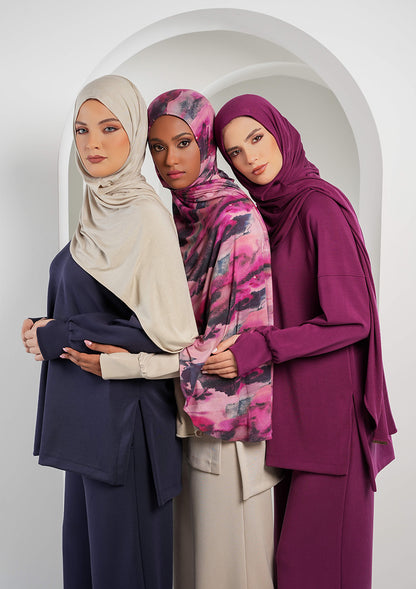 Women’s Modest Two-Piece Soft-Touch Modal Lounge Set – Relaxed Fit – Purple