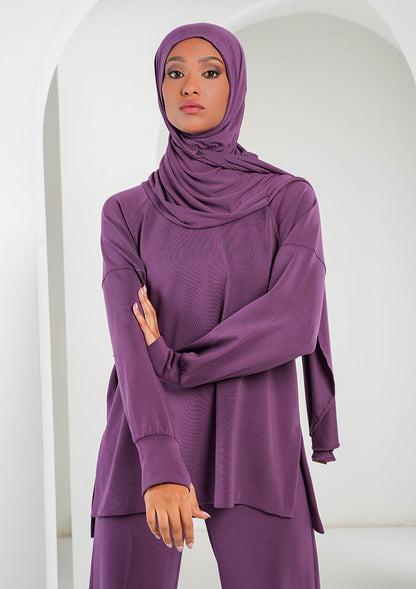 Women’s Modest Two-Piece Soft-Touch Modal Lounge Set – Relaxed Fit – Purple