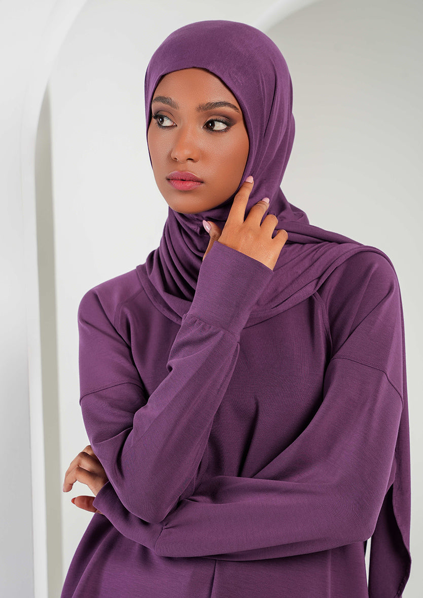 Women’s Modest Two-Piece Soft-Touch Modal Lounge Set – Relaxed Fit – Purple