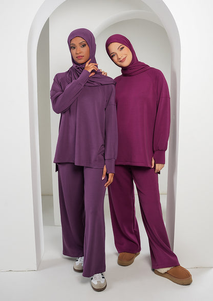 Women’s Modest Two-Piece Soft-Touch Modal Lounge Set – Relaxed Fit – Purple