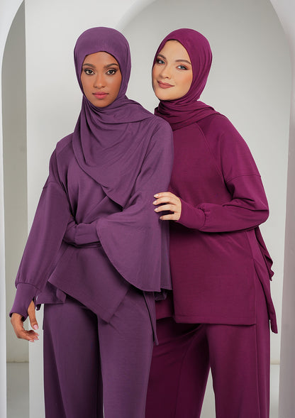Women’s Modest Two-Piece Soft-Touch Modal Lounge Set – Relaxed Fit – Purple