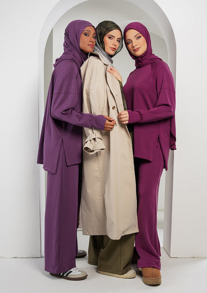 Women’s Modest Two-Piece Soft-Touch Modal Lounge Set – Relaxed Fit – Purple