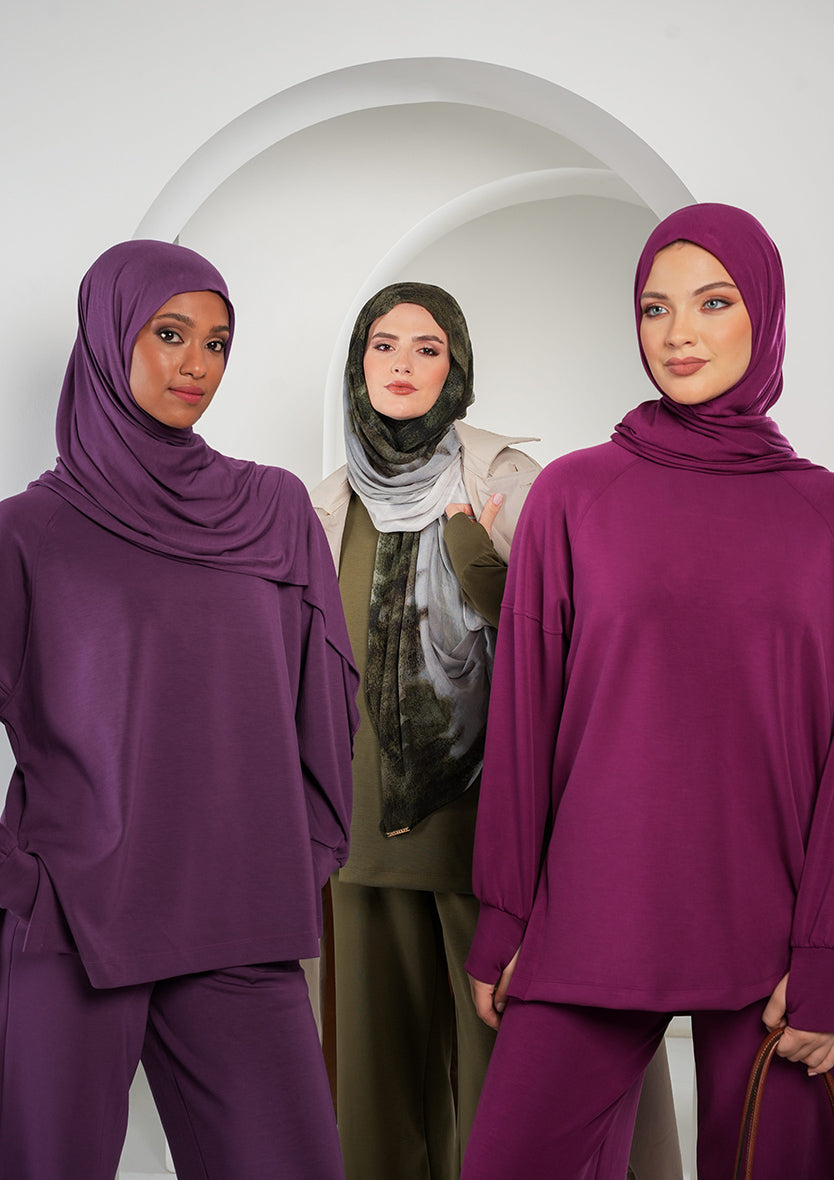 Women’s Modest Two-Piece Soft-Touch Modal Lounge Set – Relaxed Fit – Purple