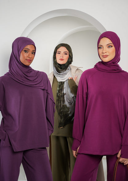 Women’s Modest Two-Piece Soft-Touch Modal Lounge Set – Relaxed Fit – Purple