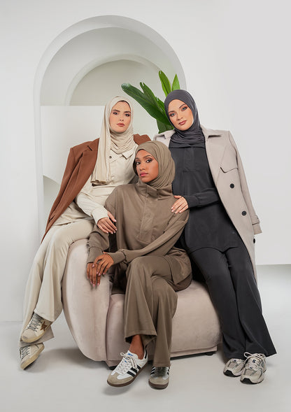 Women’s Modest Two-Piece Soft-Touch Modal Lounge Set – With Half Snap  – Wild Truffle