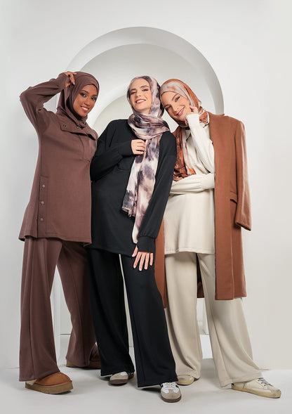 Women’s Modest Two-Piece Soft-Touch Modal Lounge Set – With Half Snap  – Wild Truffle