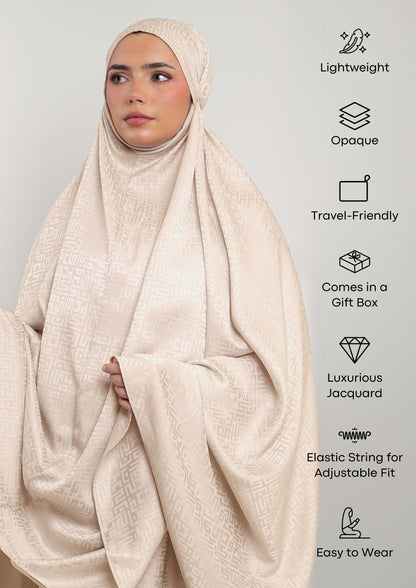 Monogram Beige-Women prayer set-Plain Jacquard Satin