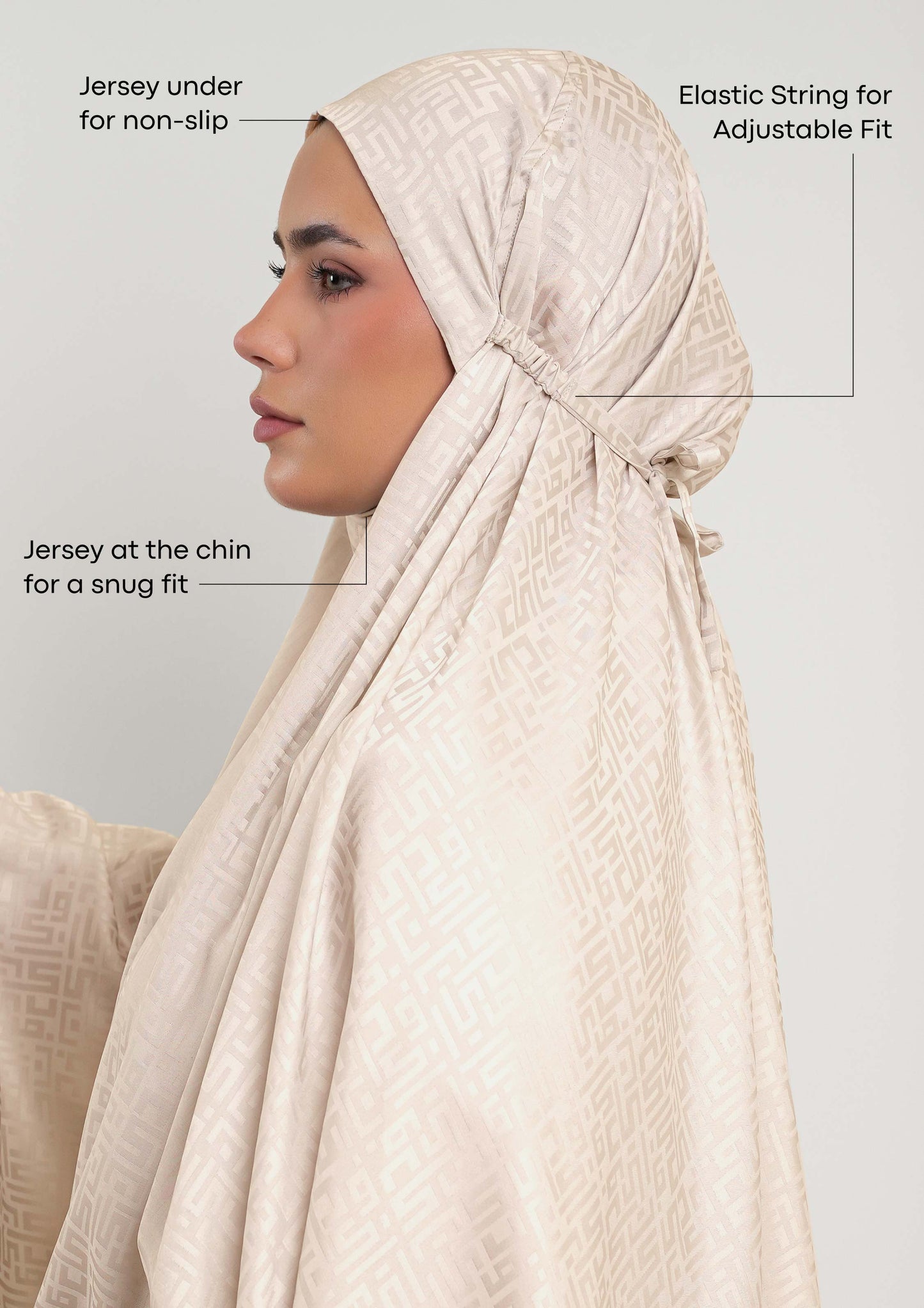 Monogram Beige-Women prayer set-Plain Jacquard Satin