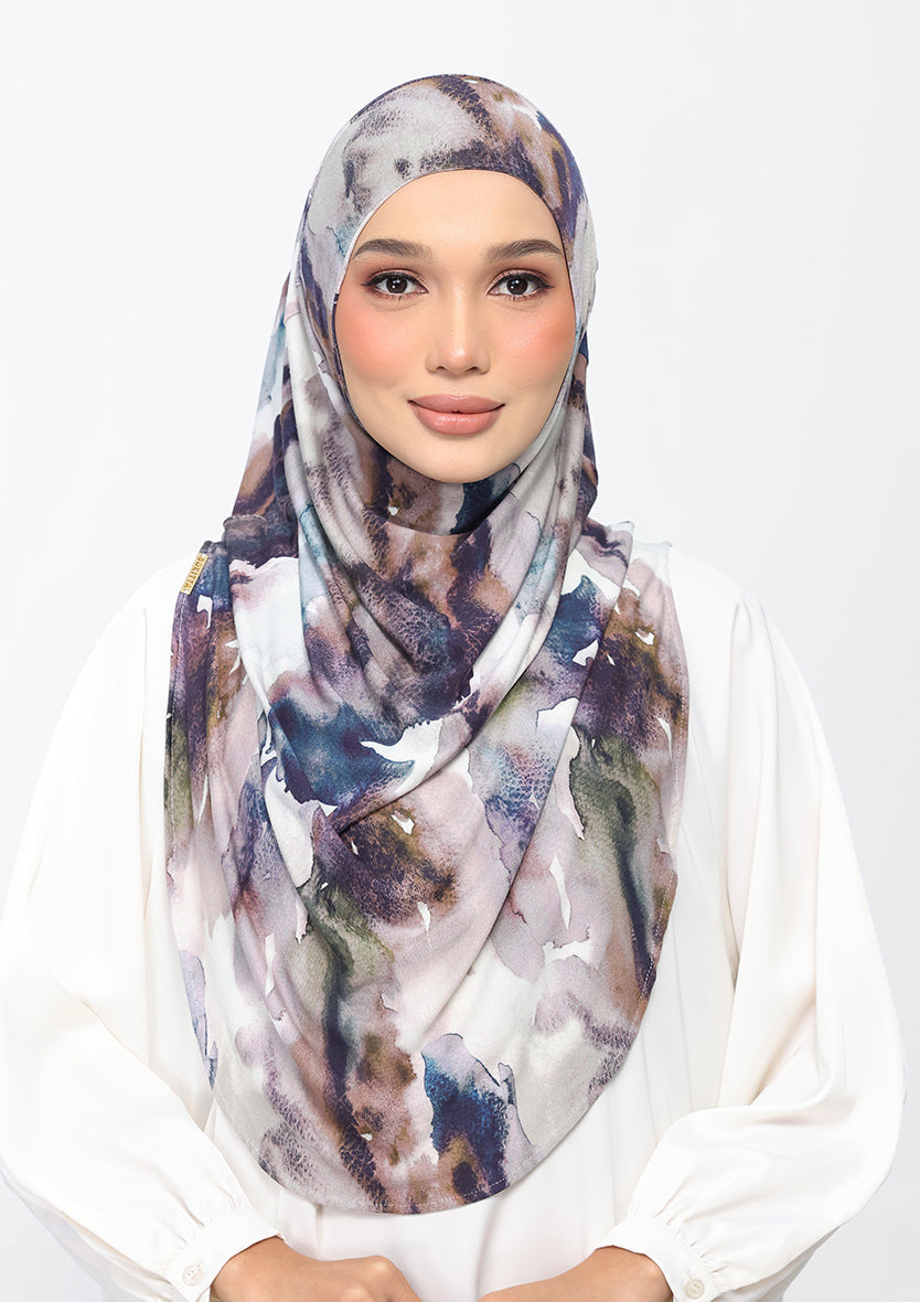 Indigo Glow - Amira Hijab Maxi - Printed Micromodal Jersey