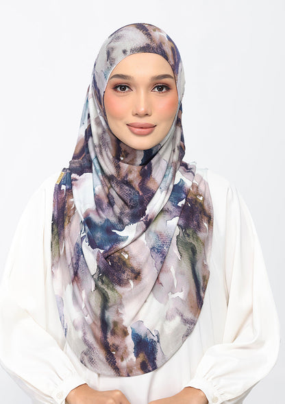 Indigo Glow - Amira Hijab Maxi - Printed Micromodal Jersey