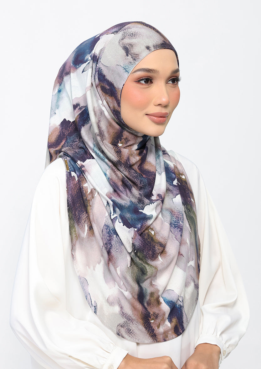 Indigo Glow - Amira Hijab Maxi - Printed Micromodal Jersey
