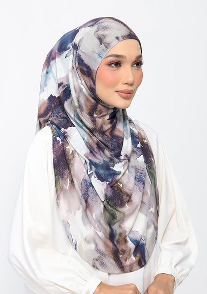 Indigo Glow - Amira Hijab Maxi - Printed Micromodal Jersey
