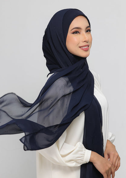 Midnight Navy Crystals - Crinkled Chiffon