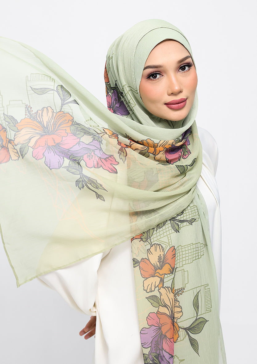 Mint Blossom - Crinkled Chiffon - Instant Hijab With Inner