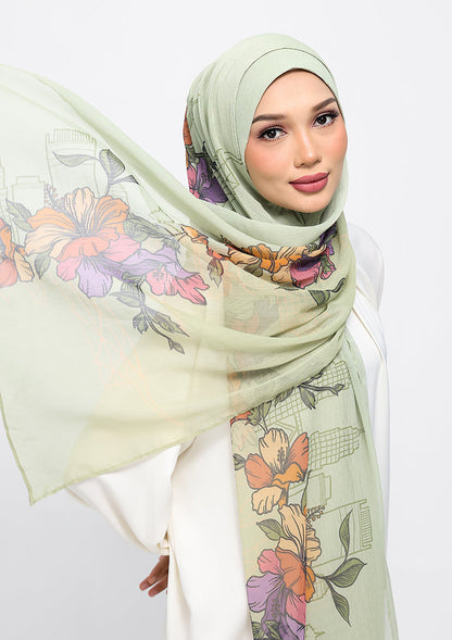 Mint Blossom - Crinkled Chiffon - Instant Hijab With Inner