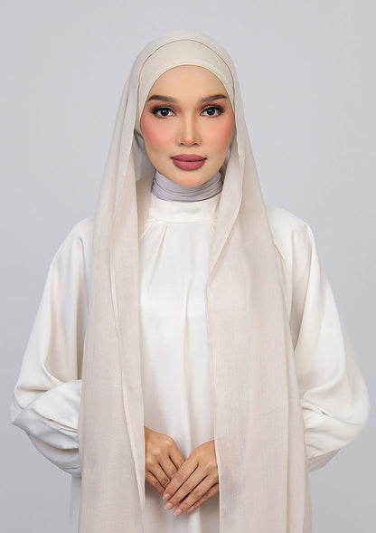 Light Beige - Modal Woven Shawl Set with Inner