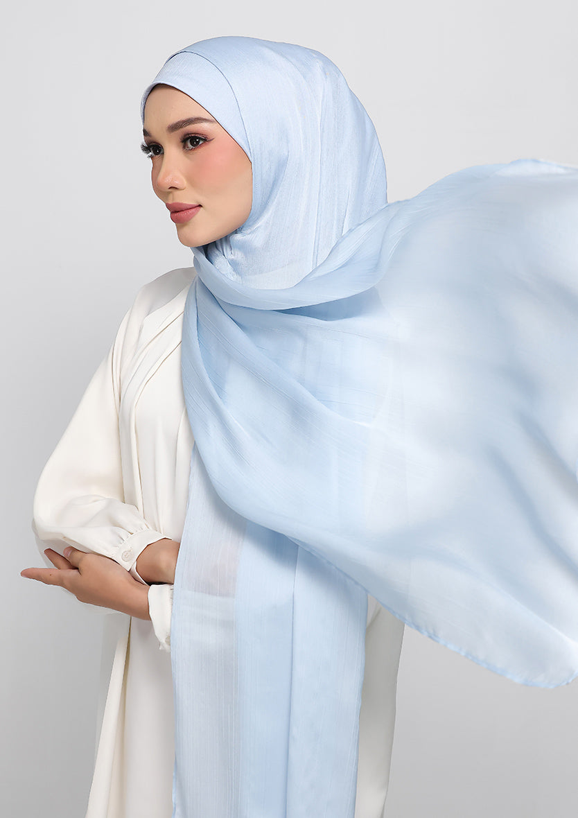 Pastel Blue Satin Crinkled - Instant Hijab Set with Inner