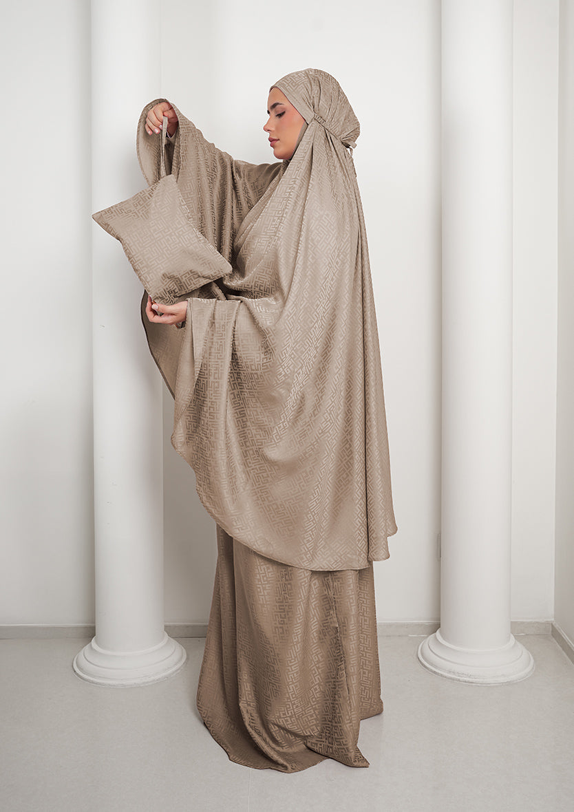 Monogram Khaki-Women prayer set-Plain Jacquard Satin