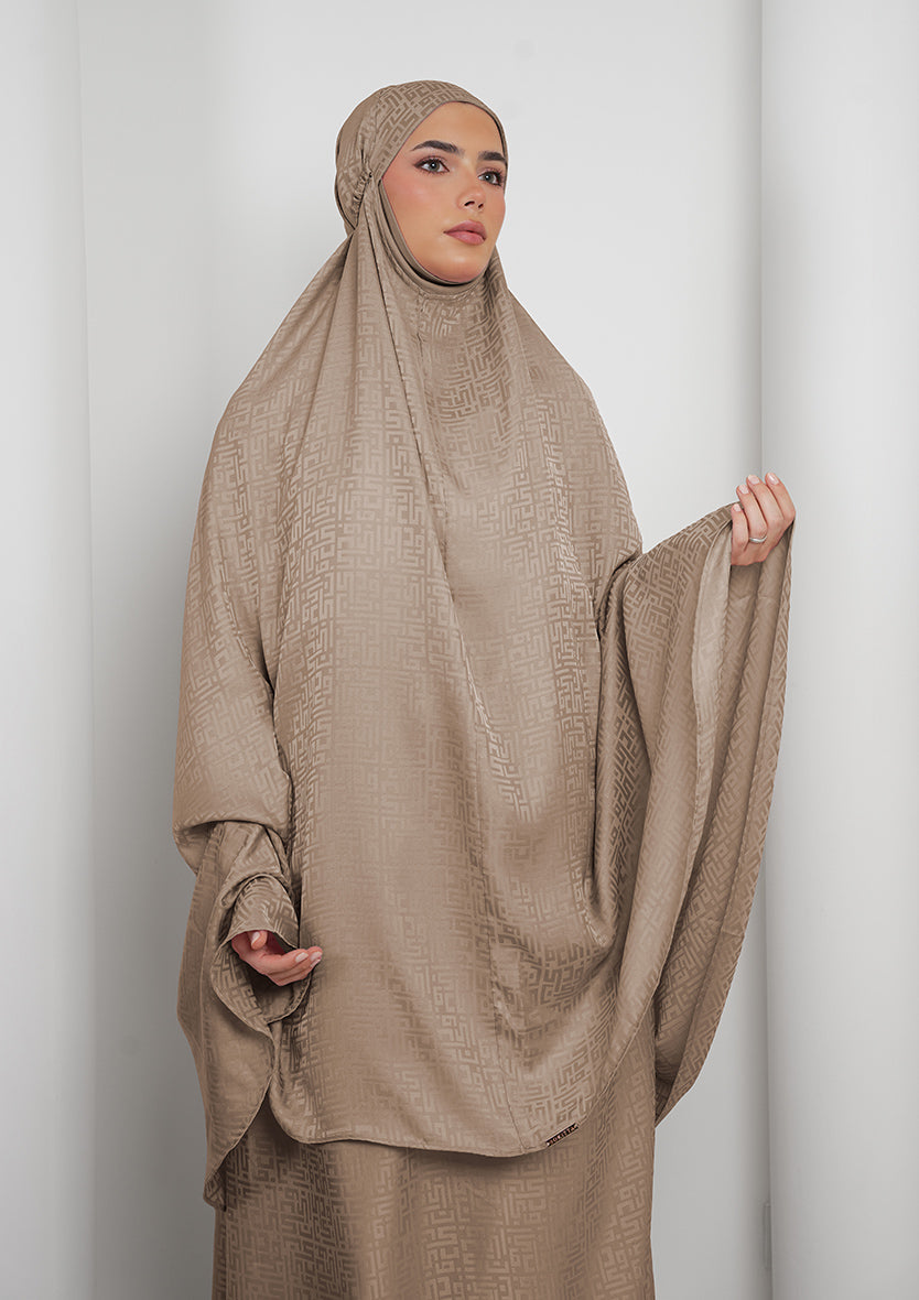 Monogram Khaki-Women prayer set-Plain Jacquard Satin