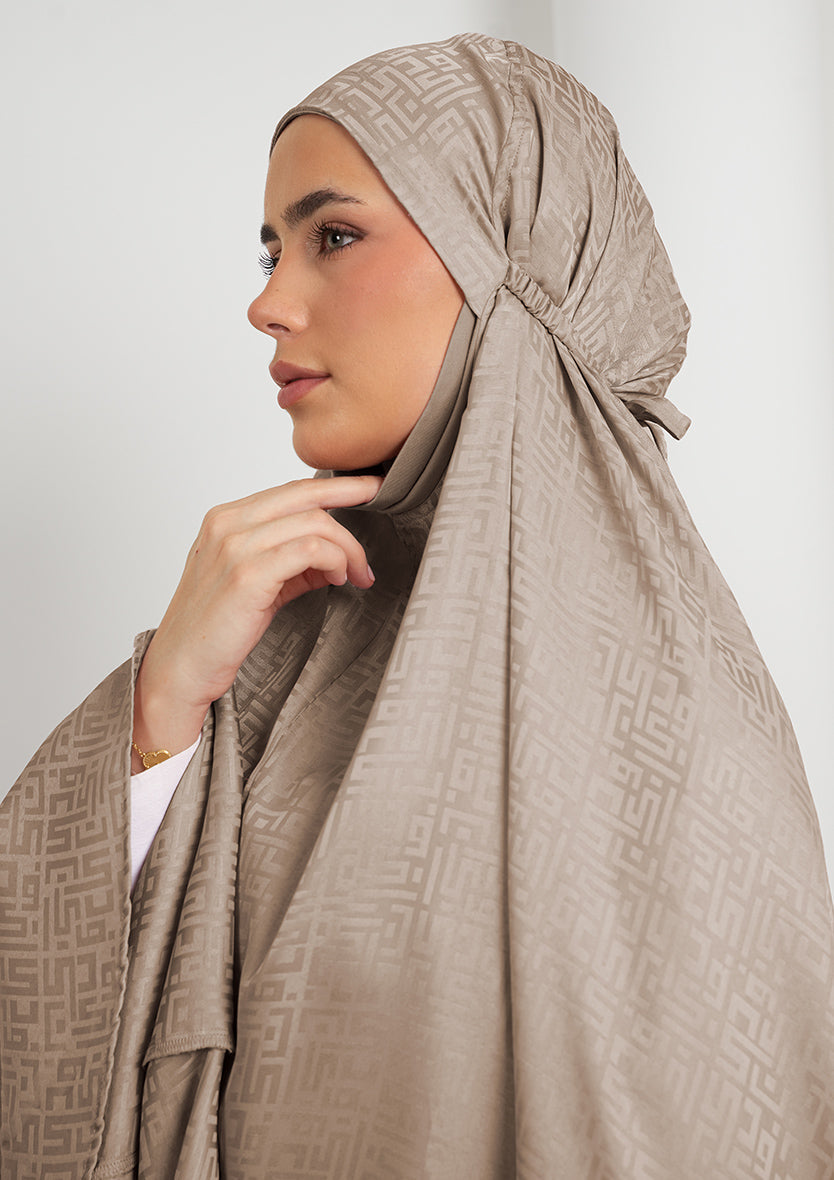 Monogram Khaki-Women prayer set-Plain Jacquard Satin