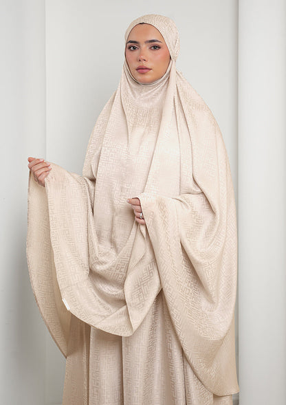 Monogram Beige-Women prayer set-Plain Jacquard Satin