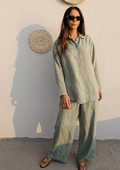100% Italian Linen Co-ord Set - Sage Green
