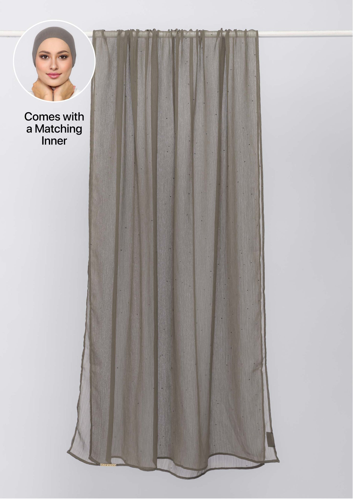 Light Brown Crystals - Classic Shawl- Crinkled Chiffon