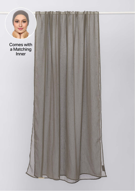Light Brown Crystals - Classic Shawl- Crinkled Chiffon