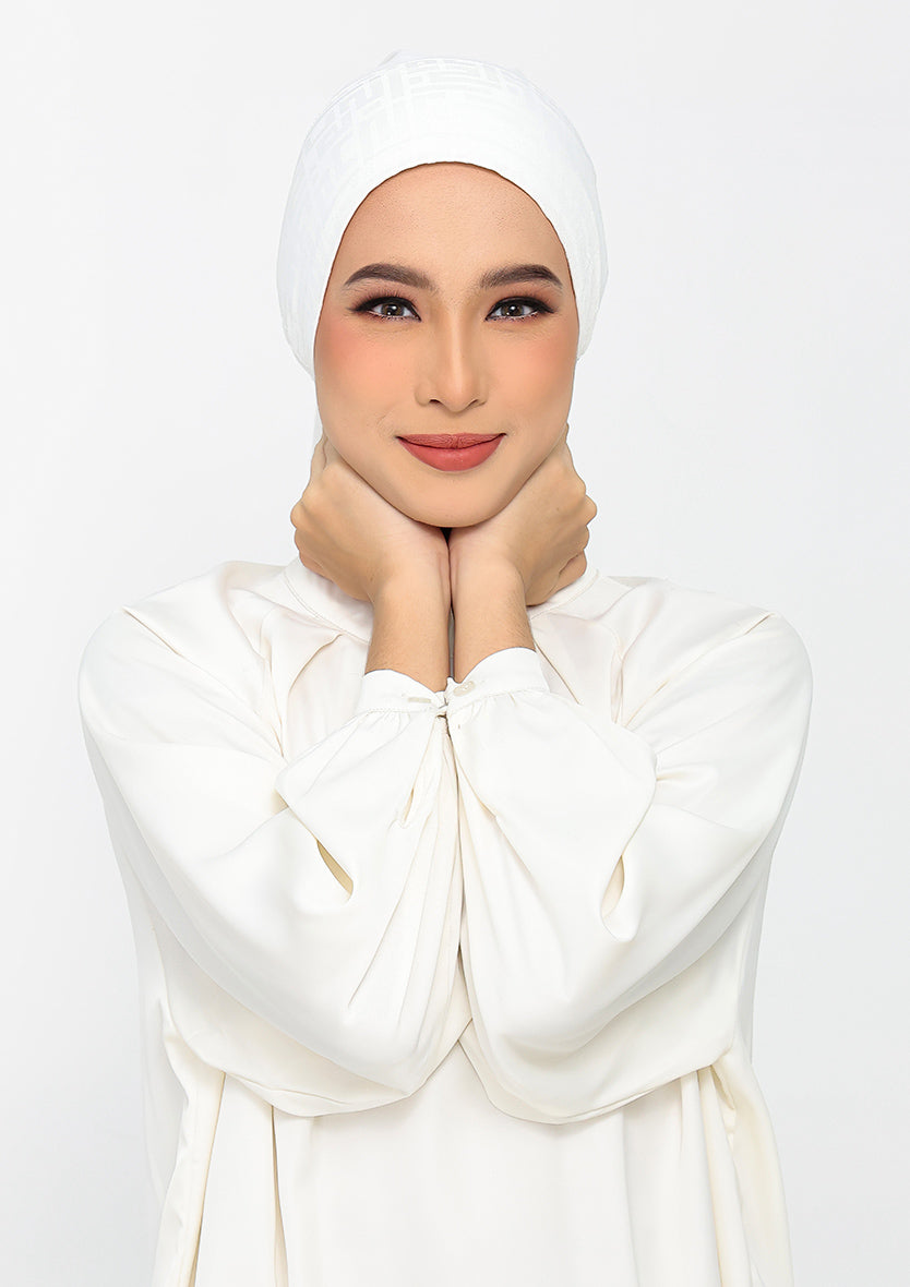 Jacquard White - Instant Hijab with Inner