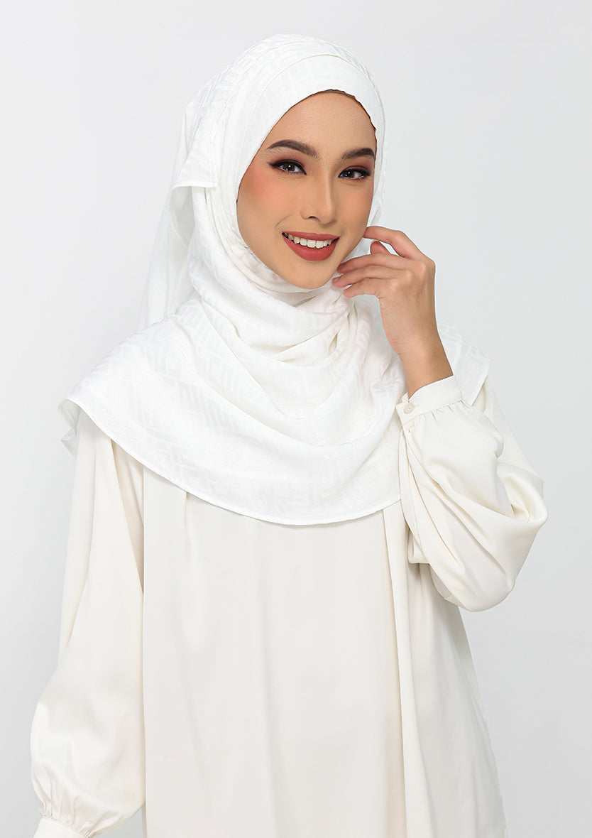Jacquard White - Instant Hijab with Inner