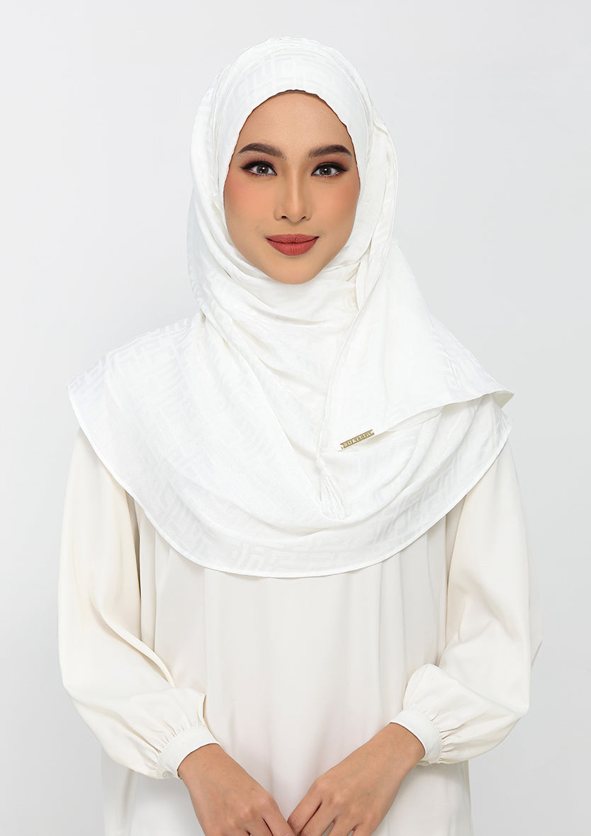 Jacquard White - Instant Hijab with Inner