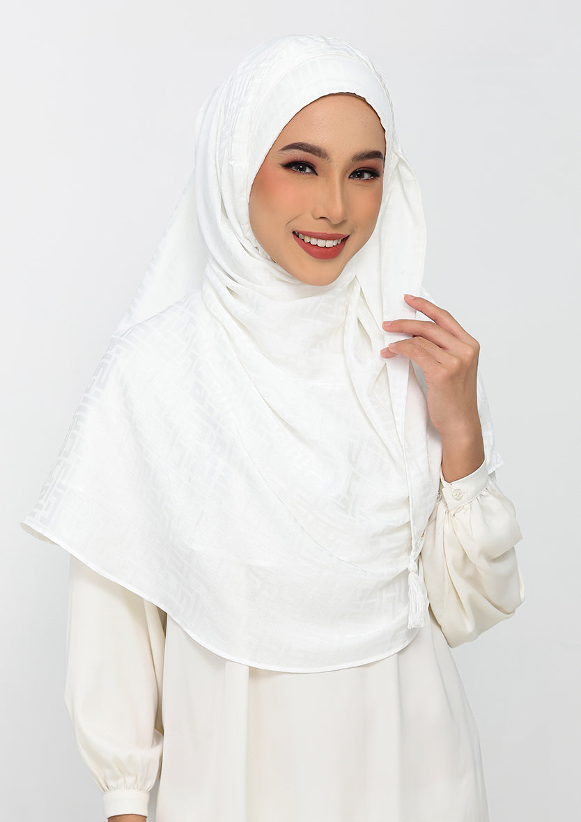 Jacquard White - Instant Hijab with Inner
