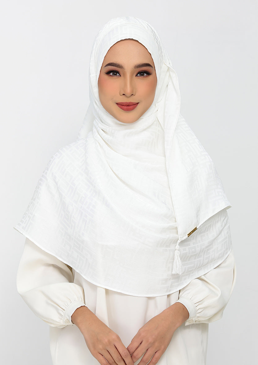 Jacquard White - Instant Hijab with Inner