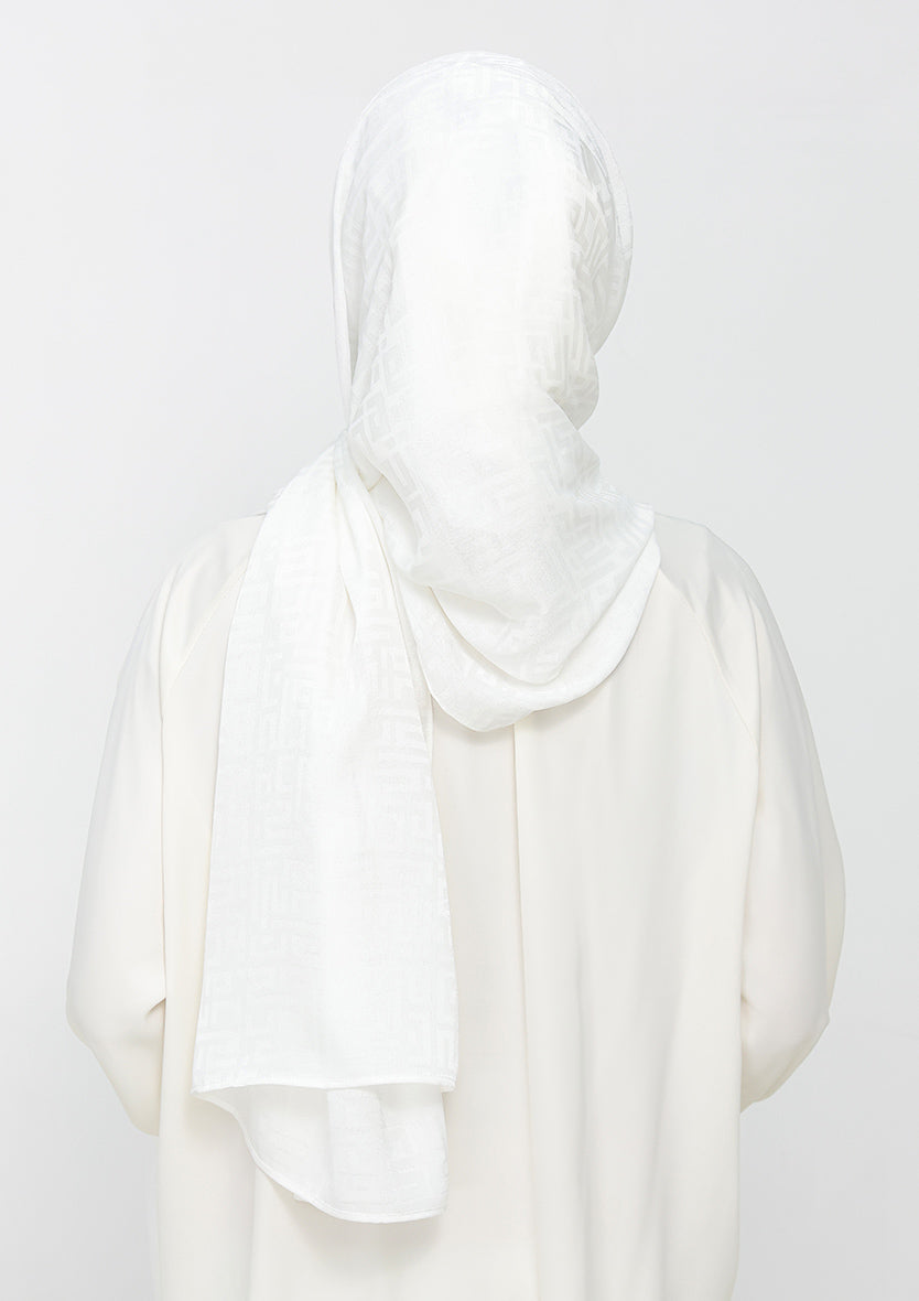 Jacquard White - Instant Hijab with Inner