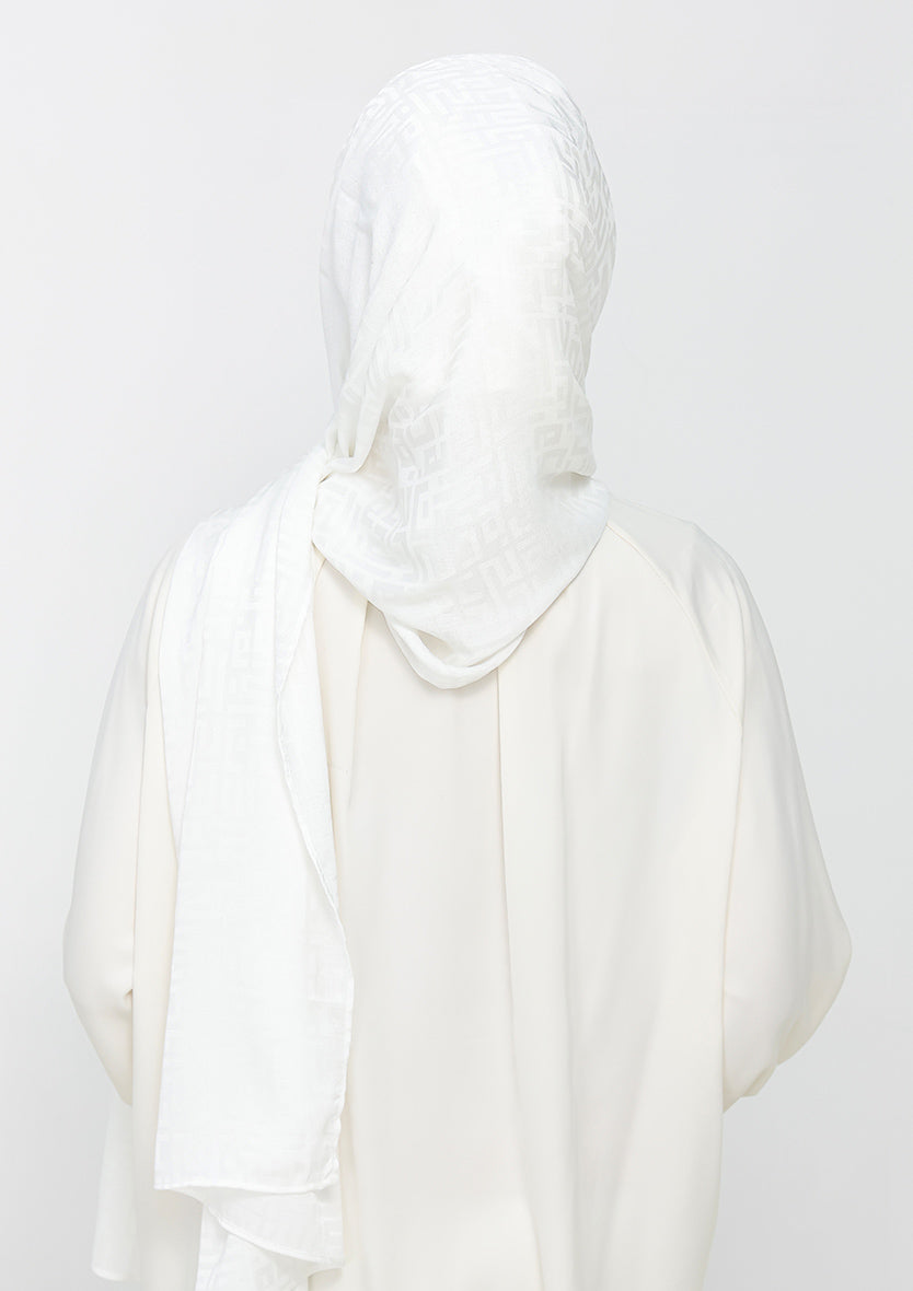 Jacquard White - Instant Hijab with Inner