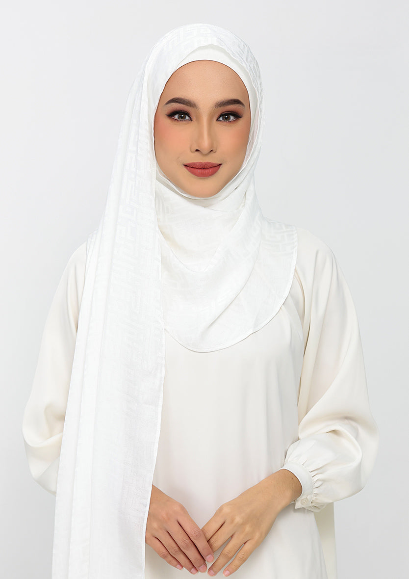 Jacquard White - Instant Hijab with Inner