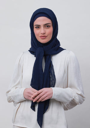 Captain Blue-Plain Mosaic Butti Chiffon - BOKITTA Hijab