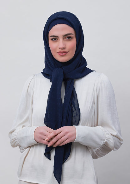 Captain Blue-Plain Mosaic Butti Chiffon - BOKITTA Hijab