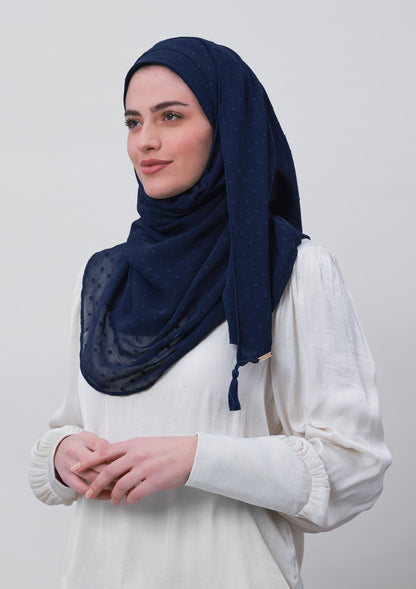 Captain Blue-Plain Mosaic Butti Chiffon - BOKITTA Hijab
