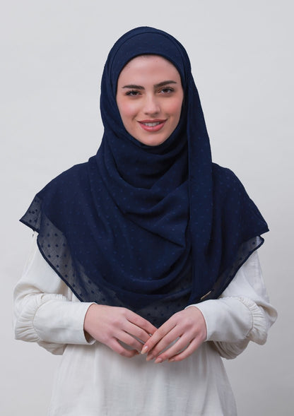 Captain Blue-Plain Mosaic Butti Chiffon - BOKITTA Hijab