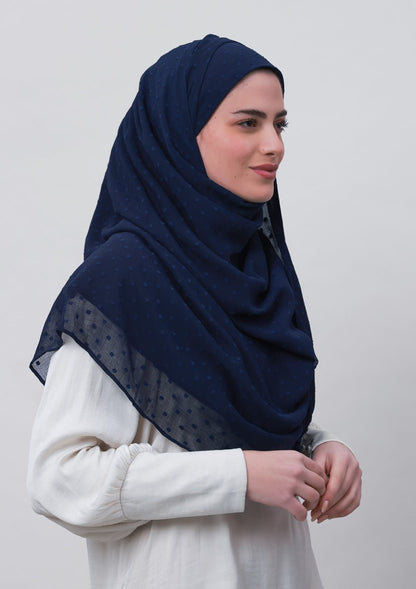 Captain Blue-Plain Mosaic Butti Chiffon - BOKITTA Hijab