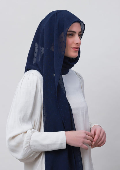 Captain Blue-Plain Mosaic Butti Chiffon - BOKITTA Hijab