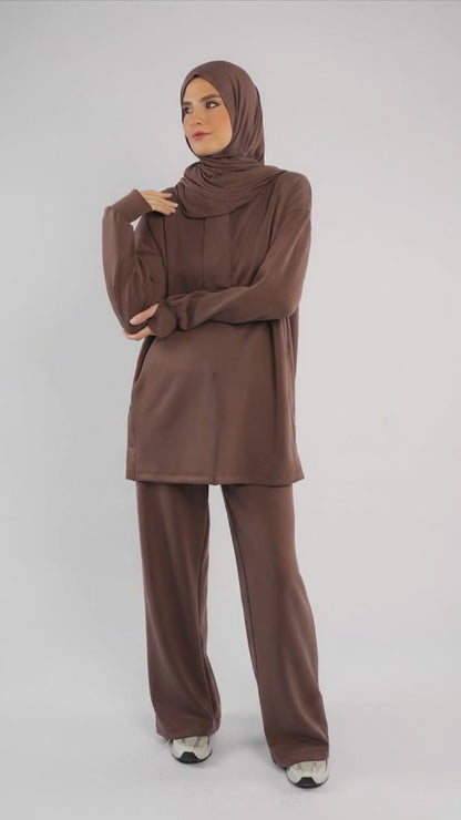 Women’s Modest Two-Piece Soft-Touch Modal Lounge Set – With Half Snap  – Wild Truffle