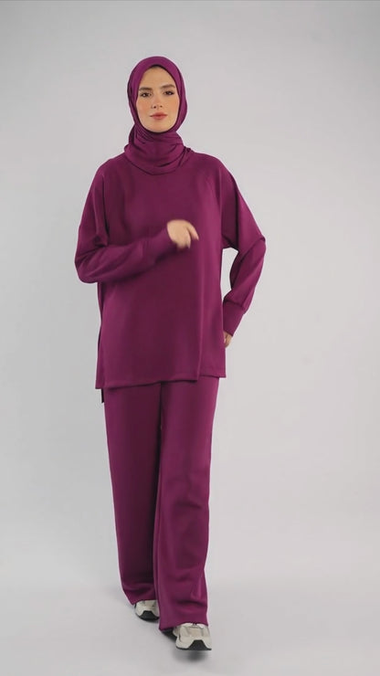 Women’s Modest Two-Piece Soft-Touch Modal Lounge Set – Relaxed Fit – Purple